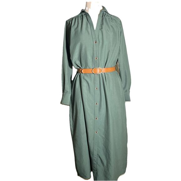 Zara Button Down Collared Midi Shirt Dress S Long Sleeve with Brown Belt - Picture 1 of 4